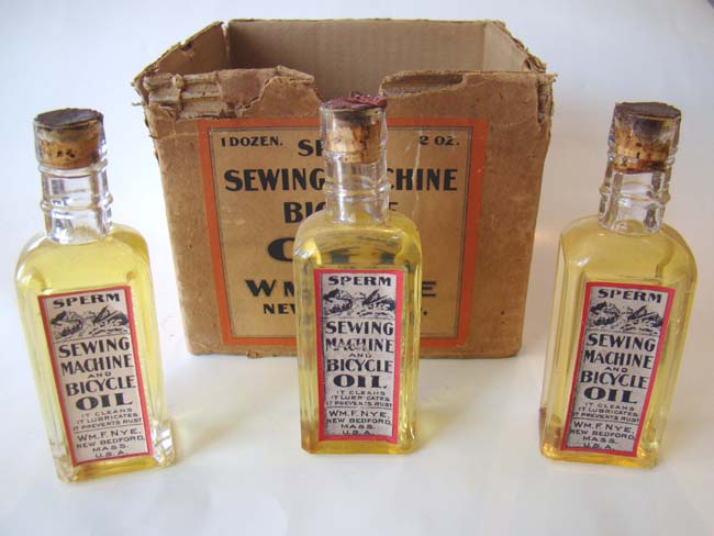 Three unopened bottles of Nye Sperm Whale Oil in the original cardboard box circa 1890
